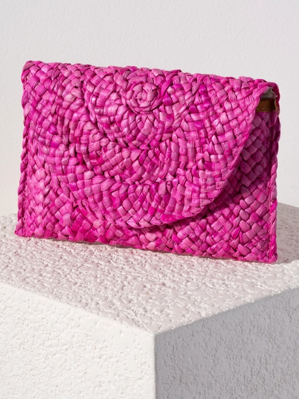 New Shiraleah PINK Vegan Simonetta Raffia Woven Clutch Handbag